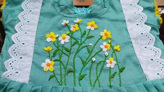 Hand embroidery flower design on dress at homeArtsampDesign [upl. by Neffirg]