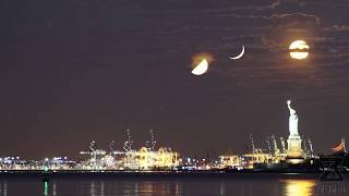 Three Moons and a Statue  A MoonStack Timelapse of the crescent moon half full and full moon [upl. by Nanreit]