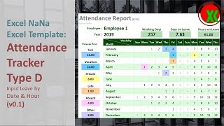 Excel Template Attendance Tracker Type D input by DateHour v01  บันทึกการทำงานแบบวันชั่วโมง [upl. by Louisette920]