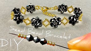 Easy Beaded Bracelet Tutorial Crystal Beads Bracelet Making using Seed Beads [upl. by Ahsenik]