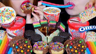 ASMR BIRTHDAY CAKE ICE CREAM CHEESECAKE MampMS COOKIES SPRINKLE DONUTS OREO RAINBOW TWIZZLERS 먹방 [upl. by Liuka]