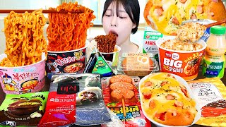 ASMR MUKBANG 편의점 직접 만든 불닭 떡볶이 소세지 김밥 디저트 먹방 amp 레시피 Convenience Store Food EATING [upl. by Milzie]