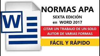 NORMAS APA SEXTA EDICIÓN CITAR TRABAJO DE UN SOLO AUTOR EN WORD 2017 [upl. by Atikram122]