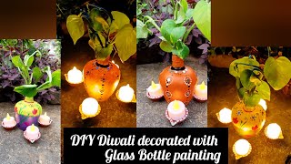 DIY Diwali Decorated with Glass Bottles Painting  Handcrafted Home decor Ideas  Best Out of Waste [upl. by Prud]