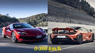 Ferrari 296 GTB vs Mclaren 765LT  0300 kmh battle [upl. by Woods]