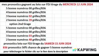 836 pronostics gratuits loto tirage du SAMEDI 15 JUIN 2024FDJ comment gagner [upl. by Aneerbas]