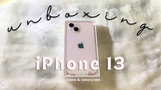 iPhone 13 pink 128gb  freebies amp camera test  unboxing in 2024 🌸 [upl. by Attikram]