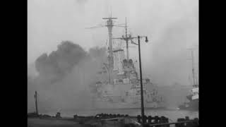 German battleship SchleswigHolstein firing at point blank range during the Battle of Westerplatte [upl. by Elleuqar218]