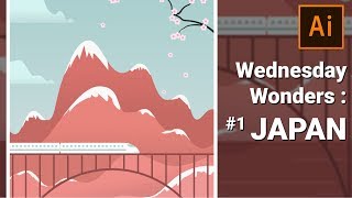 Japan Flat Minimal Landscape Illustration  Illustrator Tutorial  Wednesday Wonders 1 Japan [upl. by Sivartal]