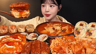 SUB일어나자마자 분식파티 김치수제비 돈까스 라볶이 오므라이스 튀김만두 김밥천국 먹방 꿀조합 Bunsik Mukbang Asmr [upl. by Amlas]