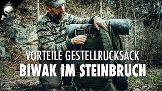 Vorteile Gestellrucksack LK35 – Biwak im Steinbruch Lagerfeuer Wildcampen Kochen in Eisenpfanne [upl. by Paz964]