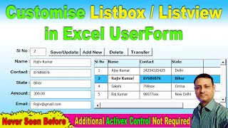 How to Create Customise Listbox  Listview control in Excel VBA  Class Module  Data Entry Software [upl. by Emmet773]