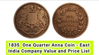 1835 One Quarter Anna Coin  East India Company Value and Price List britishindiacoins coinvalue [upl. by Nage]