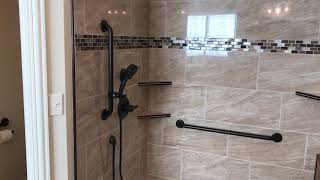 Curbless Tile Shower  Oil Rubbed Bronze  Lifetime Warranty  Certified Tile Installer [upl. by Ahsenre]