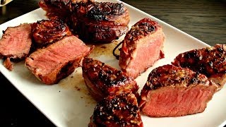 Filet Mignon Grilled on the Big Green Egg mini  beef tenderloin  barbecue recipe  how to [upl. by Dnomsaj]