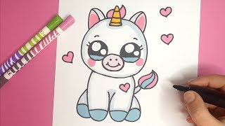 Wie zeichnet man ein niedliches Baby Einhorn  Kawaii Einhorn malen [upl. by Kata651]