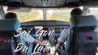 A320 Cockpit takeoff and landing Sai Gon  Da Lat [upl. by Kcirdled]