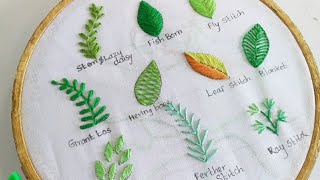 10 Basic Embroidery Stitches leaves designbasic leaves embroidery stitches for beginners [upl. by Nelubez]