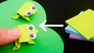 Sticky Note Origami Jumping Frog  Postit Origami  Easy Origami Frog [upl. by Razal]