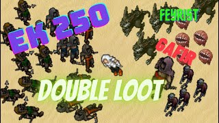 TIBIA  EK 250 SOLO  GAFIR  FEYRIST MOUNTAINS  DOUBLE LOOT  UPANDO LVL 1K E PEGANDO TROFÉU [upl. by Leidgam]