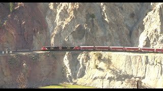 Canadian National Mixed Manifest Train along the Cliffs of White Canyon and Thompson River [upl. by Hirasuna]