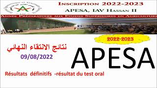 Résultats définitifs APESA 2022 2023 Résultat test oral APESA [upl. by Edveh958]