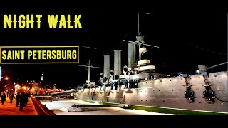 Walking Streets Saint Petersburg Neva embankment and the cruiser Aurora [upl. by Mollee68]