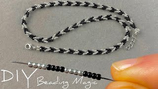 Easy Seed Bead Necklace Beaded Jewelry Tutorials  Beading for Beginners [upl. by Yarased]