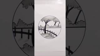 Circle Scenery Nature Drawing  Scenery Drawing art shortvideo youtubeshorts sketch drawing [upl. by Nehemiah]