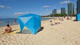 Honolulu Ala Moana beach park walking sunny day at beach shore [upl. by Flieger89]