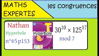 Terminale Maths ExpertesArithmétique et congruenceExercice 65 p 153 Nathan Hyperbole [upl. by Ranna]