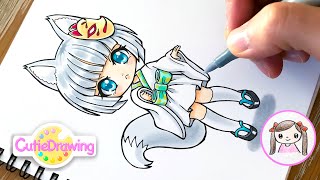 Practicing drawing with Copic 15 White Fox girl from Cupoche doll [upl. by Eem]