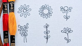 6 VERY VERY EASY LITTLE FLOWERS EMBROIDERY DESIGNS WITH SAME STITCHEMBROIDERY FOR BEGINNERS [upl. by Akinert]