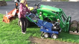 Bury Some Dirt  Bluebird sod cutter Lawn Work John Deere 1025R Part 1 [upl. by Tillio434]