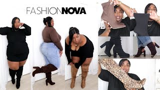 finally Finally FINALLY WIDE CALF Boots that actually fit wide calves Fashion Nova Curve Haul [upl. by Dnalerb]