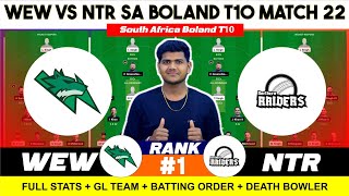 WEW vs NTR  WEW vs NTR Prediction  WEW VS NTR 22ND SOUTH AFRICA BOLAND T10 [upl. by Rohn]