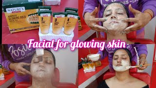 Facial step by step  NATURES ESSENCE Glowing Gold Facial Kit how to use  Facial [upl. by Winthrop]