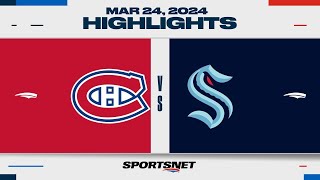 NHL Highlights  Canadiens vs Kraken  March 24 2024 [upl. by Leiuqese]