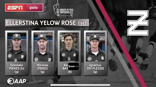 Ellerstina Yellow Rose starts strong in the 2023 Abierto against El Overo UAE wwwliveaapolocom [upl. by Ahsinej606]