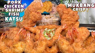 SUPER CRISPY KATSU PLATTER OVERLOAD MUKBANG  Pork Chicken Shrimp Fish and Ginisang Upo Rice [upl. by Rafferty]