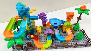 Epic Marble Run Race with Building Blocks amp LEGO Duplo Dinosaur Showdown Insane 3 Track Combo [upl. by Eca]