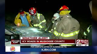 Muskogee County first responders busy with icy road crashes [upl. by Bouton576]