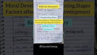 Moral Development KOHLBERG THEORYMeaning StagesFactors Affecting moral development  bednotes [upl. by Chickie78]