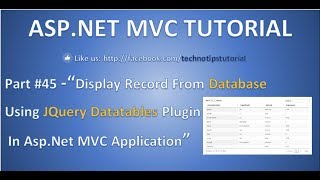 Part 45 Display Record from Database using JQuery DataTables Plugin in ASPNET MVC Application [upl. by Aible959]