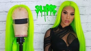 LETS MAKE A SLIME GREEN WIG  I DYED MY HAIR IN WATER IN MINS [upl. by Ricardo]