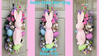 Dollar Tree Easter Door Swag Wreath DIY using Walmart Flocked Bunny Budget Friendly High End Decor [upl. by Lebazej]