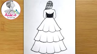 How to draw a girl in beautiful dress  Girl Drawing  Dress Drawing  Pencil Sketch  Art [upl. by Olds]