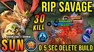 30 Kills  MANIAC MVP 177 Points Sun 05 Sec Delete Build  Build Top 1 Global Sun  MLBB [upl. by Anniahs218]