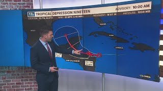 Tropical Depression 19 forms likely to become Tropical Storm Sara [upl. by Zinah]