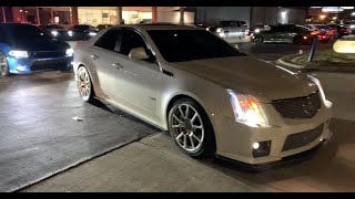 CADILLAC CTSV VS 900 HP HELLCAT CHARGERCHALLENGER AND 800 HP F1A PROCHARGED G8 [upl. by Antonin]